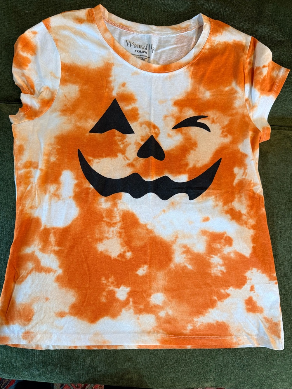 Women’s Orange Tie-Dye Pumpkin Face Halloween Tee 🎃